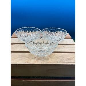 Vintage Clear Pressed Glass Dessert Bowls Starburst and Arch Pattern - Set of 3